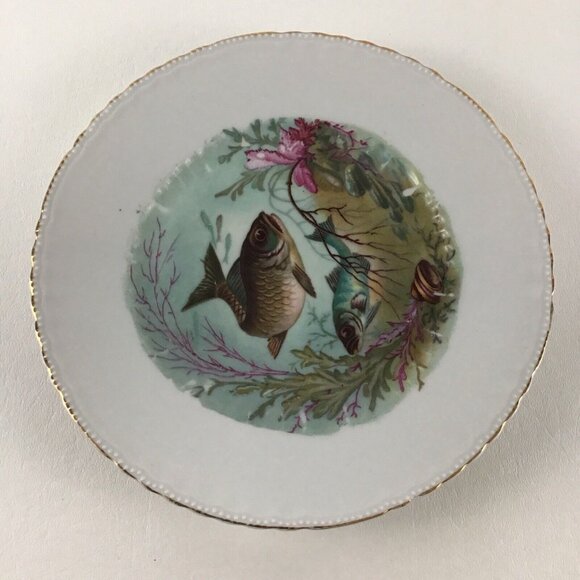 Victoria Austria Schmidt 30 8" Plate Fish Painted Collector Gold Rim Vintage #1 - Picture 4 of 8
